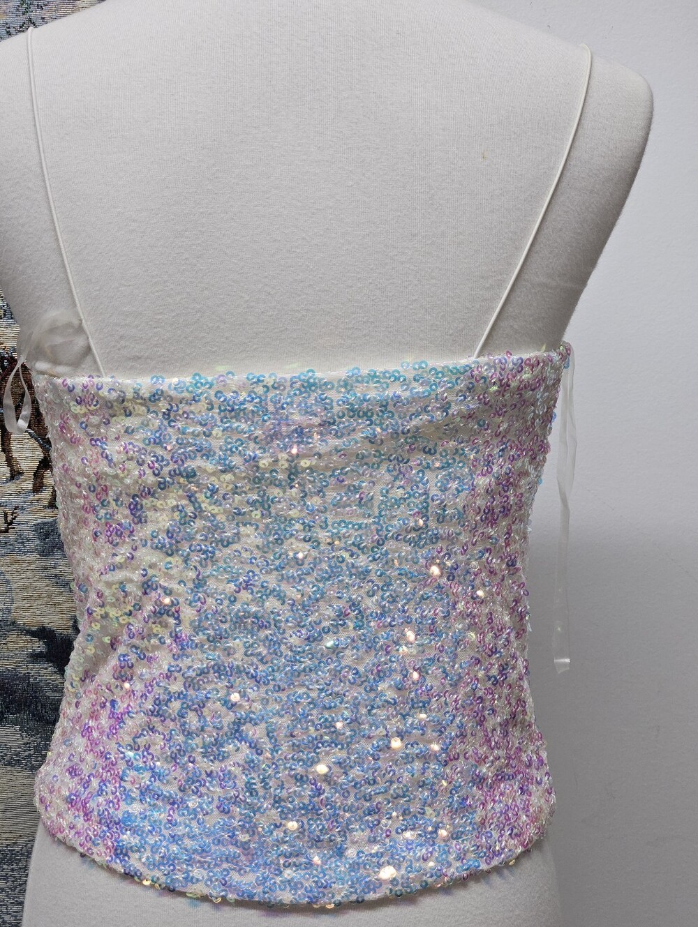 Honey & Sparkle Iridescent Sequin Spaghetti Strap Tube Top Size S Y2K Coquette - Picture 7 of 10
